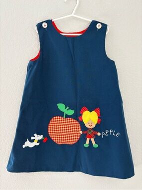 Vintage Girls Romper Sun Dress Chocolate Soup First day of School Size 6 Navy